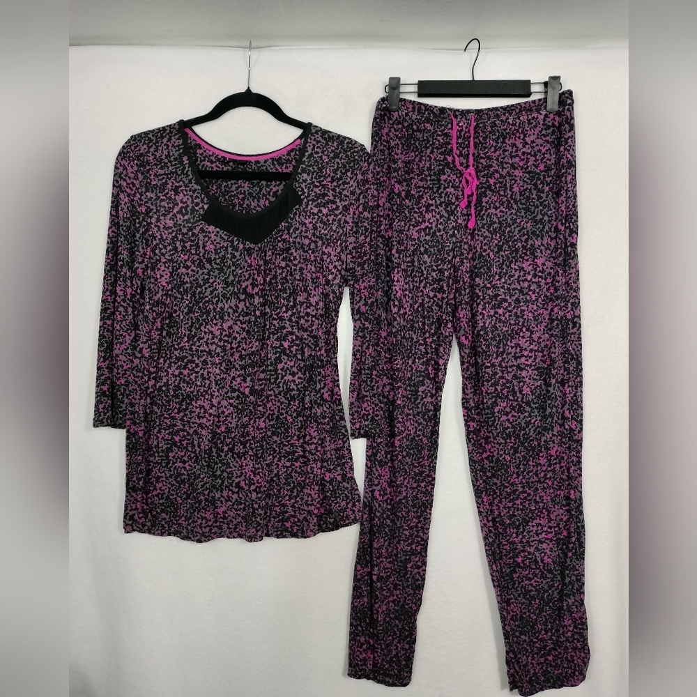 Women’s Black & Pink Printed Sleep Set - Long Sleeve Top & Pants